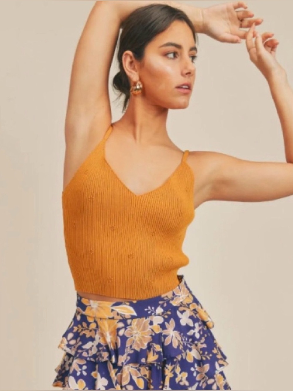 SAGE The Label Bethany Rib Knit Cami Mustard Crop Top NWT XS